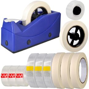Desktop Tape Dispenser Holder Large 3 inch and 1 inch Core,Masking Tape,Freezer Tape,Removable Tape,Low Temperature Resistance,Writable Surface,Easy to Tear and Residue-Free Removal,Transparent Tape