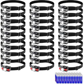 KunHe LED 30 Pack Lightweight Small Headlamp with Red Light for Adults Kids Outdoor Night Survival Camping Running Large-Scale Power Outage Hurricane Emergency (Included AA*30 Batteries)