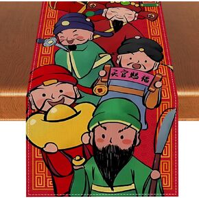 Linen Happy Chinese New Year 2025 Decorations God of Wealth Table Runner Year of The Snake Asian Chinese New Year Decorations and Supplies for Home Table-13×72’’