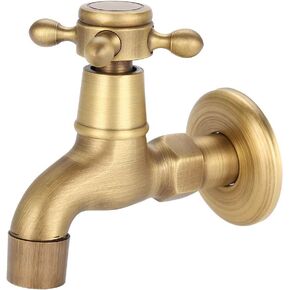 Ciglow Water Faucet, Wall Mounted Vintage Solid Brass Faucet Single Cold Water Tape Faucet for Kitchen, Bathroom, Sink, Mop Pool, etc.(Short)