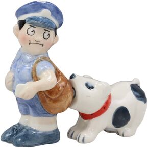 Ebros Gift Ceramic Postman With Mail Thief Tramp Dog Salt And Pepper Shakers Magnetic Figurine Set 3.5"Tall Kitchen Counter And Dining Table Decorative Collectibles