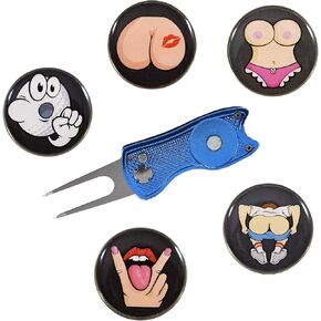 Golf Divot Repair Tool with Funny Ball Markers - Great Golf Gifts - Obscene Gestures