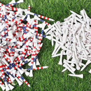 500 Pcs American Flag Bamboo Golf Tees Bulk Stars and Stripes Patriotic Combo Length Golf Tees Four Size Mixed 3-3/4", 2-3/4", 2-1/8", 1-1/2" for Club Men Women Kids Accessories