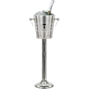 Indo-Persian Brushed Nickel Plated Majestic Wine & Ice Bucket with Steel Bucket Stand | Wine Chiller On Stand Kitchenware Bar Ware