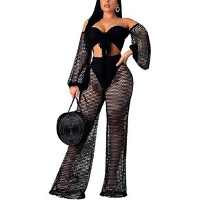 Sexy Cover Ups for Swimwear Vacation Off The Shoulder Top Long Pants Bikini Cover Ups Swimwear Beach