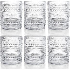 ZOOFOX Set of 6 Romantic Water Glasses, 12 oz Hobnail Glasses Tumbler, Clear Embossed Vintage Glassware Set for Beer, Cocktail, Soda, Beverages