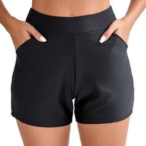 Halcurt Women's High Waisted Swim Board Short with Pocket Built in Brief Quick Dry Swimsuit Bottoms