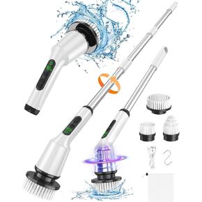 Electric Spin Scrubber, Upgraded Bathroom Cleaning Brush IPX7 Waterproof with 2 Speeds(Up to 500 RPM), 3 Replaceable Brush Heads & 53’’ Adjustable Handle Perfect for Bathroom, Tub, Tile, and Floor