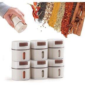 6 PCS Magnetic Salt and Pepper Shaker Set with Dosing Button - Moisture-Proof Plastic Spice Dispenser Bottles for Kitchen, Travel, BBQ, and Outdoor Use