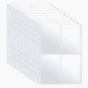 10Pages Clear Refill Pages with 6Holes, Hold 80Pcs Game Cards Protector Sleeves, Suitable for 2.7 * 3.9in Pictures, Business Cards or Sports Cards, Toploaders Non-Glare Acid Free. 80White