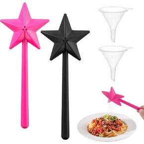 2 PCS Wand Salt Shaker, Refillable Wand Salt and Pepper Shakers, Three Holes Removable Wand Salt Shakers for Kitchen Light for Halloween and Christmas (Black, Rose Red)