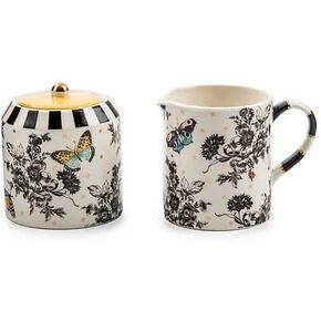 MACKENZIE-CHILDS Creamer and Sugar-Bowl Set, Cream Dispenser and Sugar Holder, Unique Kitchen Decor, Butterfly Toile
