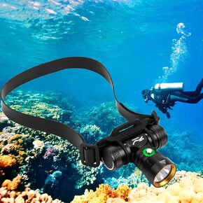 WINDFIRE Dive Light Diving Headlamp, Super Bight Underwater Lights, IPX8 Waterproof Head Lamp Flashlight, 3 Modes Scuba Light with Power Indicator for Snorkeling, Diving