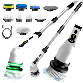 PAALCO Electric Spin Scrubber - 9 1 Shower Scrubber Cordless Electric Scrubber for Cleaning 2 Speeds Shower Scrubber with Long Handle 400RPM Spin Scrubber