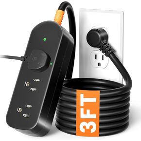 Short Extension Cord, 3 Outlets 3ft Extension Cord, 1875W Weatherproof Small Surge Protector, Mountable Small Extension Cord for Home, Outdoor, Travel.
