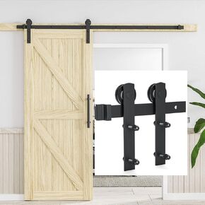 5 FT Sliding Barn Door Hardware Kit Fit 30" Single Barn Door, 330 lbs Heavy Duty Black Steel Barn Door, Smoothly Quietly Single Door Track Roller Kit for Kitchen, Bedroom, Barns, Garages