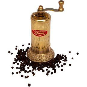 4.3" Handmade Manual Brass Pepper Mill Grinder Sozen, Portable Stainless Steel Conical Burr Pepper Mill, Portable Hand Crank Turkish Pepper Grinder, Sozen Pepper Grinder