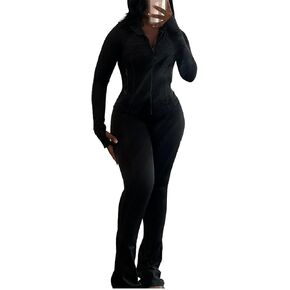 cu4eve Womens Two Piece Outfits Fall Workout Zip Up Sweatshirt And Jogger Flare Yoga Pants Gym Sweat Suits 2 Piece Set