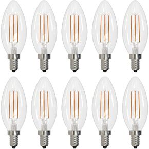 Bulbrite (Pack of 10) Item 776626, High Lumen Higher Equivalency, 5 Watt Clear B11 LED Filament Light Bulb, E12 Candelabra Base, 2700K 500 Lumens, LED5B11/27K/FIL/E12/3 10-Pack