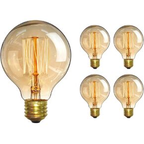 CTKcom Vintage Edison Bulb(4 Pack)- Antique Incandescent Bulbs Dimmable 40W Equivalent Warm Yellow Lamps, for Loft Coffee Bar Kitchen Home Light Fixtures Squirrel Cage Filament E26/E27 Base G80 110V