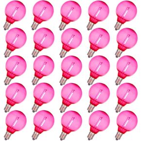 25 Pack G40 LED Christmas Replacement Bulbs, Clear Pink Globe Light Bulbs for Outdoor String Lights, E12/C7 Candelabra Base, 0.7W LED Filament and Clear Shatterproof Plastic Material