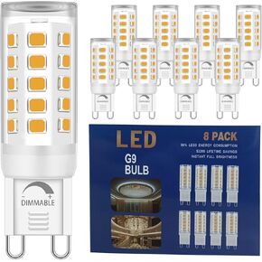 G9 LED Bulb Dimmable 2700K Soft Warm White 8 Pack, 4W Equivalent 40 Watts Halogen Bulbs, No Flicker Ceramic T4 G9 Bi Pin Base LED Llight Bulbs for Chandelier, 120V 420 Lumen, 360° Beam Angle (8)