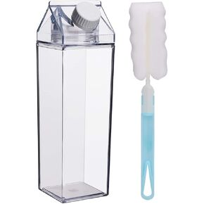 500ml/17Oz Milk Carton Water Bottle with Cleaning Brush BPA Free Reusable Milk Carton Shaped Water Bottle Leakproof Juice Tea Jug for Travelling Sports Camping Outdoor Activities