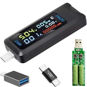 USB Tester Type-C Interface Multi-Functional Digital Power Capacity Tester Voltage Current Meter DC 4.5-36V 0-5A Supports Fast Charging Protocols with Type C Connector Adapter USB Load