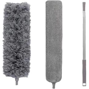 Microfiber Feather Duster 3-in-1 Kit, Dusters for Cleaning, Duster with Extension Pole 100 Inches, Cobweb Duster, Crevice Brush，Microfiber Dusters for High Ceilings and Fans, Blinds, Cars, Furniture