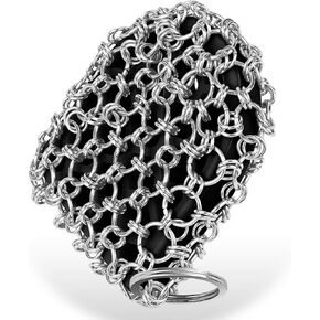Cast Iron Scrubber Skillet Cleaner 316 Chainmail Scrubber for Cast Iron Pan, Silicone Insert Light Weight Life Time Use Herda Chain Mail Metal Scrubber for Cleaning Steel Skillet, Wok, Carbon Steel