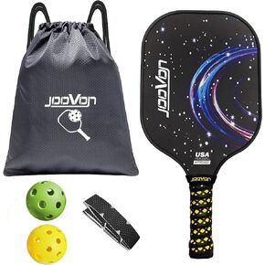 Pickleball Paddles مع مقبض غير مجوف غير لانزلاق ، مجموعة Pickleball Paddles من 2 ، مضارب المخلل للبالغين ، مع 4 كرات المخلل وحقيبة الرباط (PC أسود واحد)