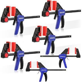 WORKPRO Mini Bar Clamps for Woodworking, 6" One-Handed Spreader/Bar Clamp, 4-Pack Light-Duty Quick-Change Wood Clamps Set and 2-Pack Mini F Clamp, 150 lbs/50 lbs Load Limit