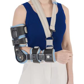 Hinged Elbow Brace ROM Elbow Brace Support with Strap Sling Adjustable Post Op Elbow Stabilizer Splint Arm Injury Recovery Support After Surgery for Dislocated Arm Ligament and Tendon Repairs (Right)