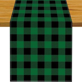 Green and Black Buffalo Plaid Table Runner 13x72 Inch Classic Christmas Plaid Farmhouse Kitchen Dinning Table Decoration for Home Party Decor