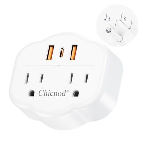 Power Strip-5ft Plug Outleg, Wall Plug with 6 Outlets 2USB 1 Type C Flat Extension Cord for Dorm