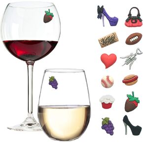 His and Hers Magnetic Wine Charms & Stemless Glass Markers - Set of 12 - Fun Birthday, Hostess or Housewarming Gift