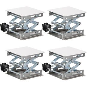 PATIKIL 4" x 4" Laser Engraver Lab Jack, 4 Pcs Mini Stainless Steel Scissor Lift, Adjustable Height Lab Jack for Laser Engraving Machines, Silver