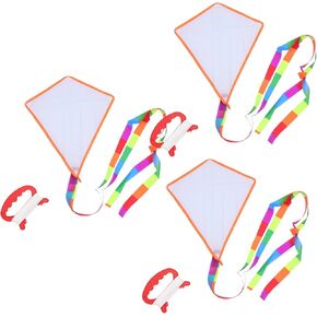 TOYANDONA 3 Sets Large DIY Blank Kites, DIY Blank Kite with Colored Tail Craft Making Craft Kits for Kids Girls Boys Outdoor Park Beach Activities Games