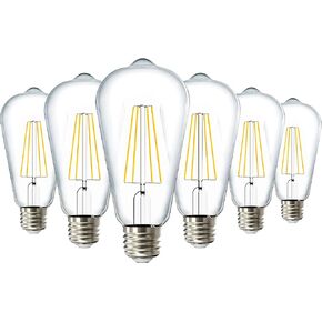 Sunco 6 Pack 60W Vintage LED Edison Bulbs Equivalent 8.5W CRI92 800 Lumens, Dimmable ST64 Filament 3000K Warm White E26 Medium Base Light Bulbs High Brightness Clear Glass Waterproof UL