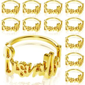 Gerrii 12 Pcs Eid Napkin Rings Bismillah Letter Metal Napkin Ring Set Bismillah Table Decoration Alphabet Napkin Buckles Holder for Islamic Ramadan Holiday Wedding Party (Gold)
