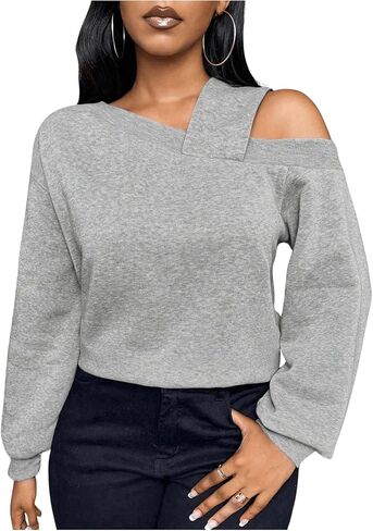 Women's Oversized Cold Shoulder Sweatshirts Long Sleeve Basic Pullovers Casual Tops in Saudi Arabia