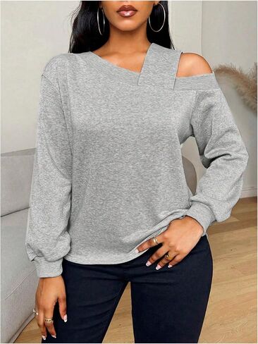 Women's Oversized Cold Shoulder Sweatshirts Long Sleeve Basic Pullovers Casual Tops in Saudi Arabia