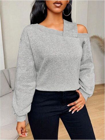 Women's Oversized Cold Shoulder Sweatshirts Long Sleeve Basic Pullovers Casual Tops in Saudi Arabia
