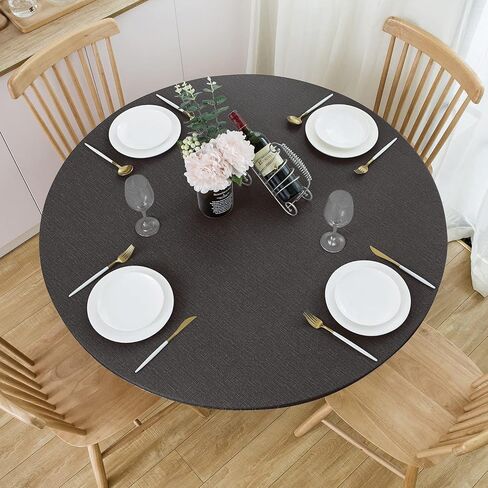 NLMUVW Vinyl Round Tablecloth Fitted with Elastic Edge Flannel Back 100% Waterproof PVC Table Cloth Wipe Clean Table Cover for Camping Outdoor, Light Grey, 40"- 44" in Saudi Arabia