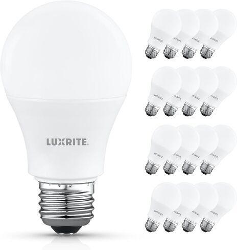 Luxrite A19 مصباح LED LED 60 واط مكافئ ، 5000K أبيض ساطع ، 800 لتر ، غير قابل للاحتفال ، مصابيح LED قياسية ، 8W ، قاعدة E26 ، مصنفة المغلقة ، مصنفة رطبة ، مدرجة ETL (16 حزمة) in Kuwait
