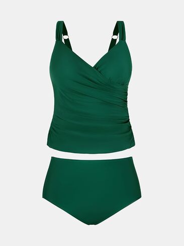 CUPSHE Women’s Plus Size Tankini Sets Surplice V Neck Shirred Two Piece Swimsuits Adjustable Straps Mid Rise in Saudi Arabia