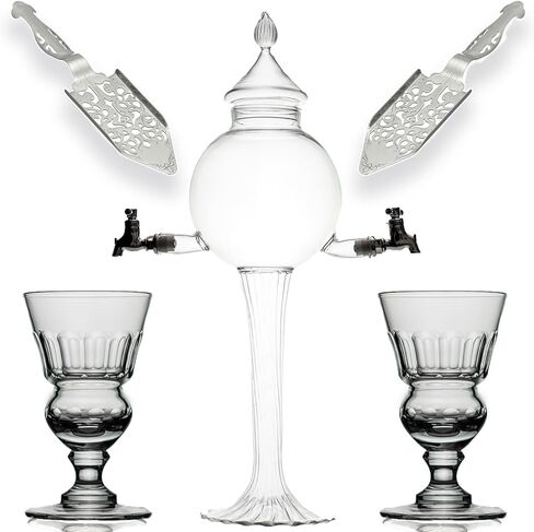 Absinthe Fountain Set - Glass Pearl Bubble Fountain Absinthe Set with 2 Spouts, Absinthe Dripper Set, Complete with 2 Reservoir Pontarlier Absinthe Glasses and Absinthe Spoons. in Saudi Arabia