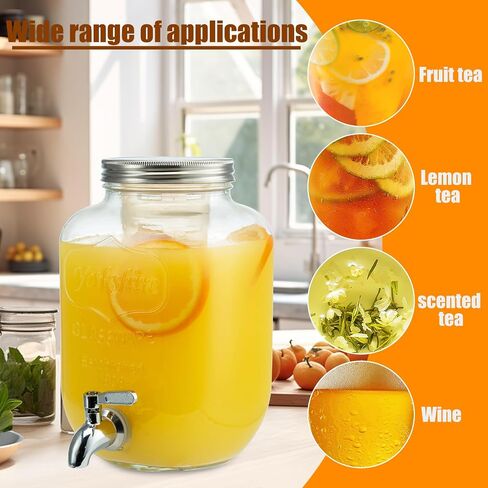 1 Gallon Glass Drink Dispensers for Parties, 2PACK Beverage Dispenser with Stand, Ice Cylinder and Stainless Steel Spigot 100% Leakproof, Beverage Dispenser for Lemonade Sun Tea in Saudi Arabia
