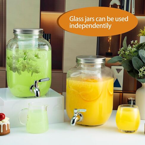 1 Gallon Glass Drink Dispensers for Parties, 2PACK Beverage Dispenser with Stand, Ice Cylinder and Stainless Steel Spigot 100% Leakproof, Beverage Dispenser for Lemonade Sun Tea in Saudi Arabia