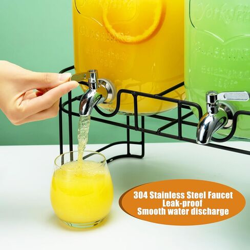 1 Gallon Glass Drink Dispensers for Parties, 2PACK Beverage Dispenser with Stand, Ice Cylinder and Stainless Steel Spigot 100% Leakproof, Beverage Dispenser for Lemonade Sun Tea in Saudi Arabia